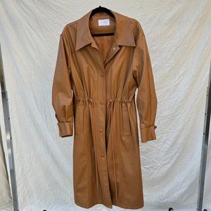 Oak + Fort Faux Leather Brown Trench Coat